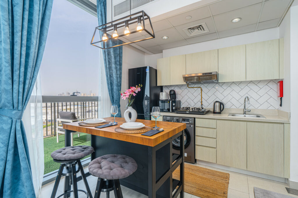 Chic Studio | Balcony with Pool & Skyline Views