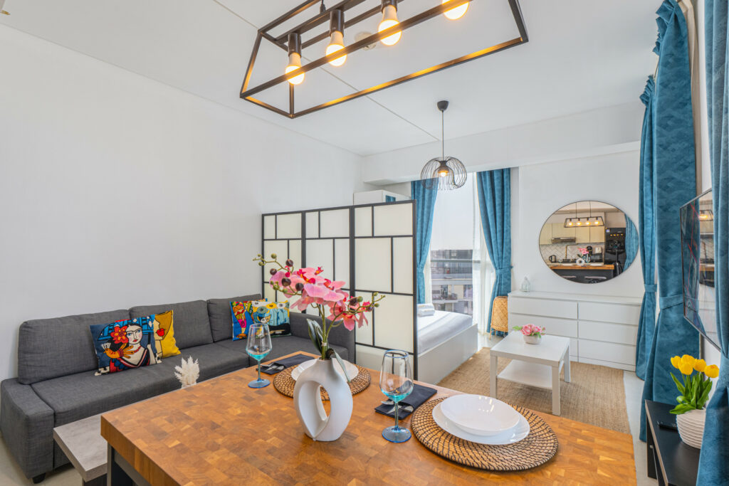 Chic Studio | Balcony with Pool & Skyline Views