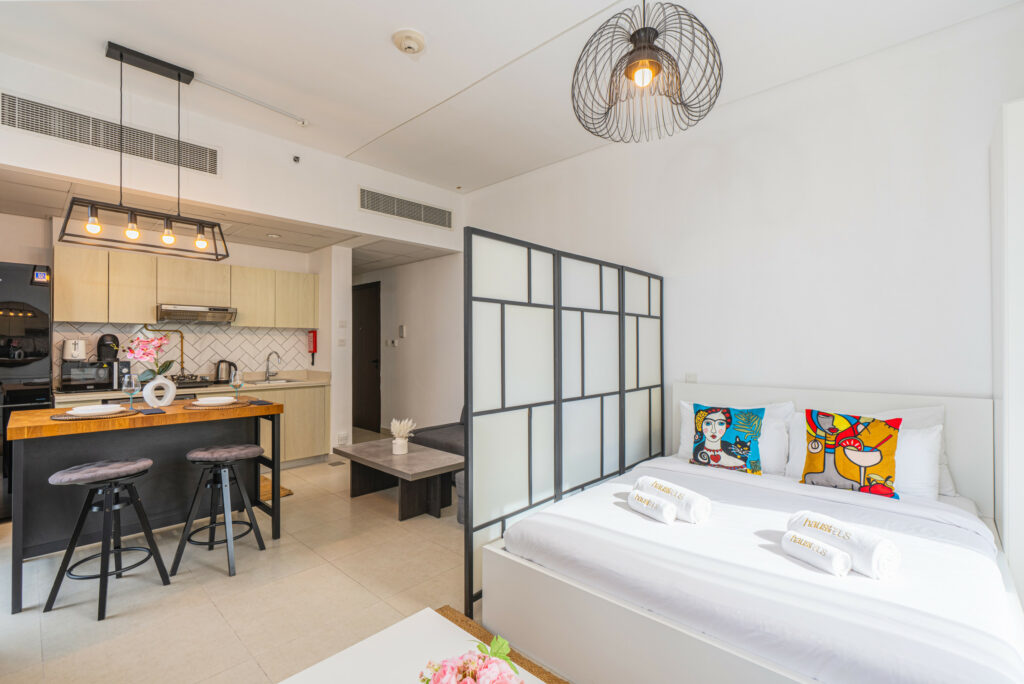 Chic Studio | Balcony with Pool & Skyline Views